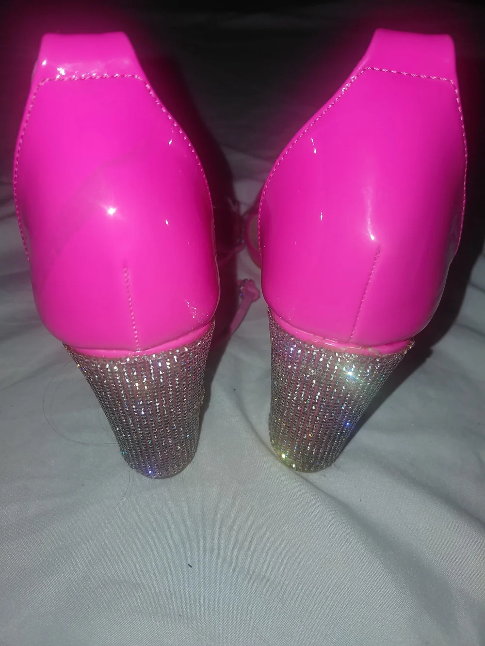 Kayleen By Los Angeles Hot Pink Strappy Faux Diamond Studded Heeled Sandals